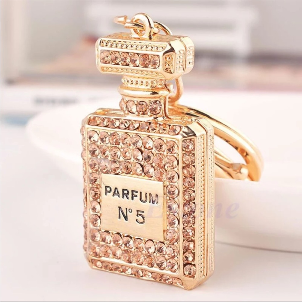 Two Rhinestone Fragrance Bottle Keychains
